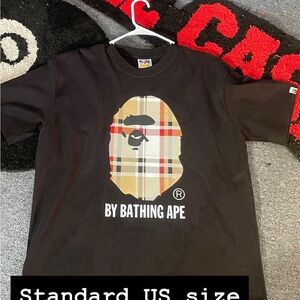 A Bathing Ape Black T-Shirt with Plaid Ape Logo